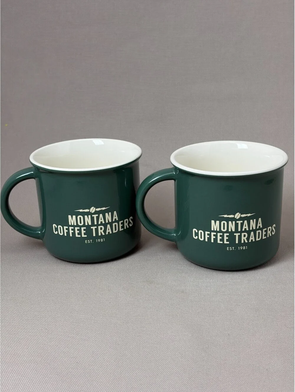 Montana Coffee Traders Campfire Mugs Set of 2 Forest Green Mountain Goat Cup